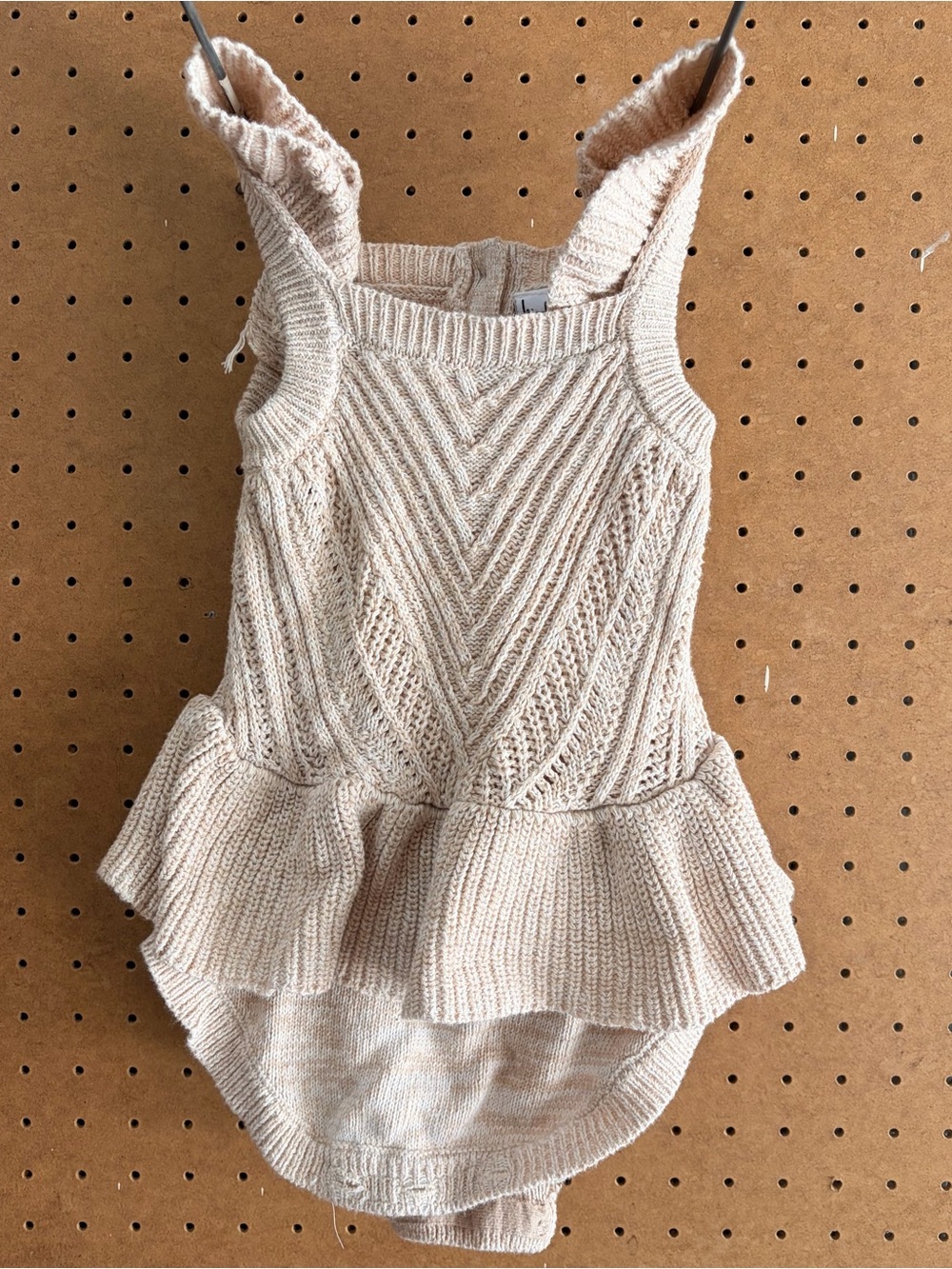 Nicole Miller Knit Peplum Baby Romper in Soft Beige